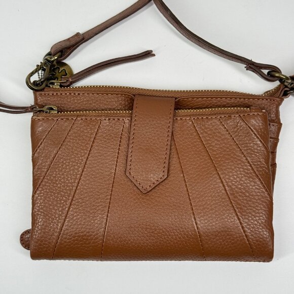 Lucky Brand Crossbody Bag Brown Leather Pebbled Adjustable Strap Multi Pocket - Picture 2 of 6